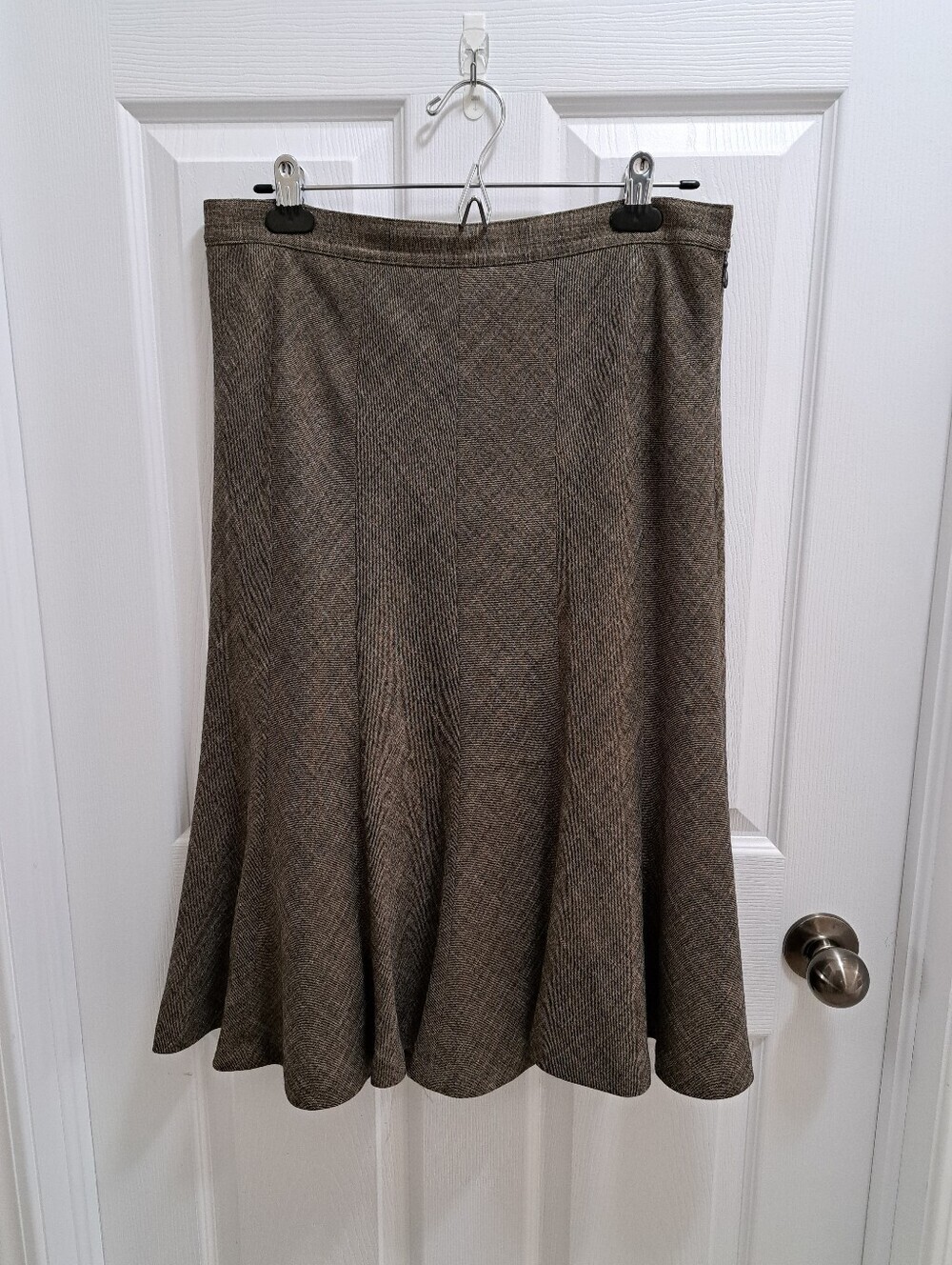 Vintage Anne Klein Brown Tweed Flared Midi Skirt Womens Size 10 Classic Academia